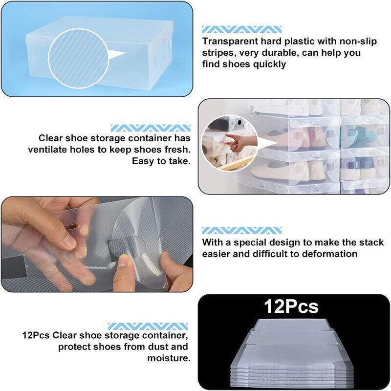 Premium 20 Pack Clear Stackable Foldable Plastic Shoe Storage Boxes