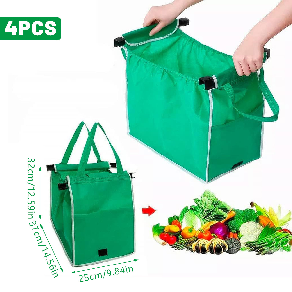 Premium Reusable Foldable Shopping Trolley Bags – Green 4 Pack