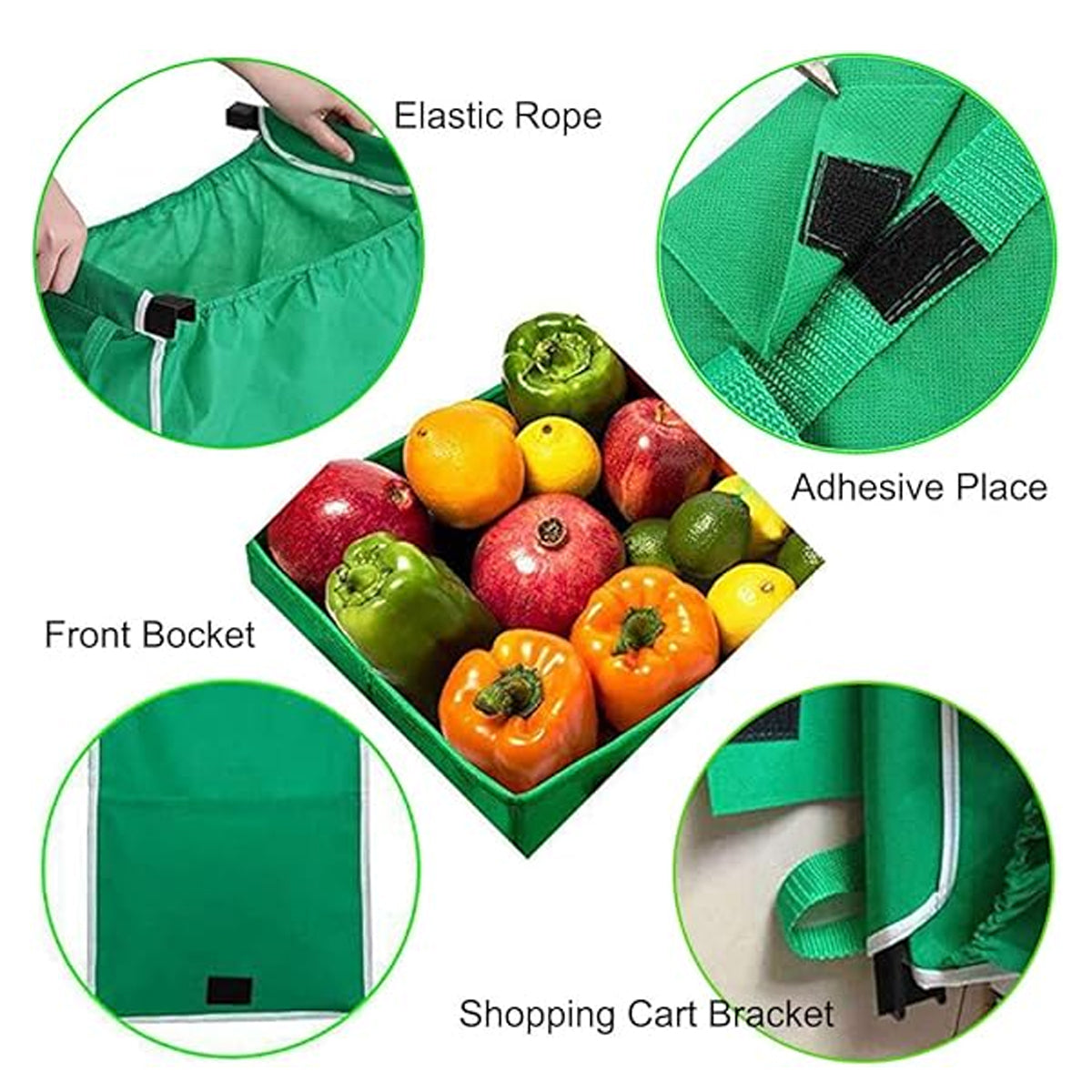 Premium Reusable Foldable Shopping Trolley Bags – Green 4 Pack