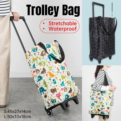 Lightweight Folding Shopping Cart Trolley with Wheels Retractable Tote Bag - Black-Small - SuperSaverAU - view 1