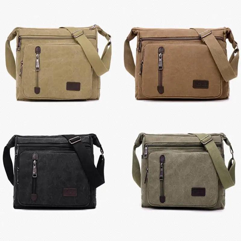 Retro Canvas Messenger Shoulder Bag for Men Travel Crossbody Satchel with Zippers - Khaki - SuperSaverAU - view 2