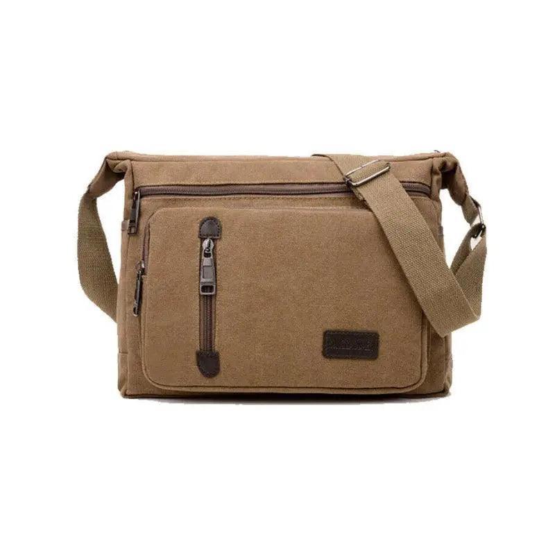 Retro Canvas Messenger Shoulder Bag for Men Travel Crossbody Satchel with Zippers - Khaki - SuperSaverAU - view 8