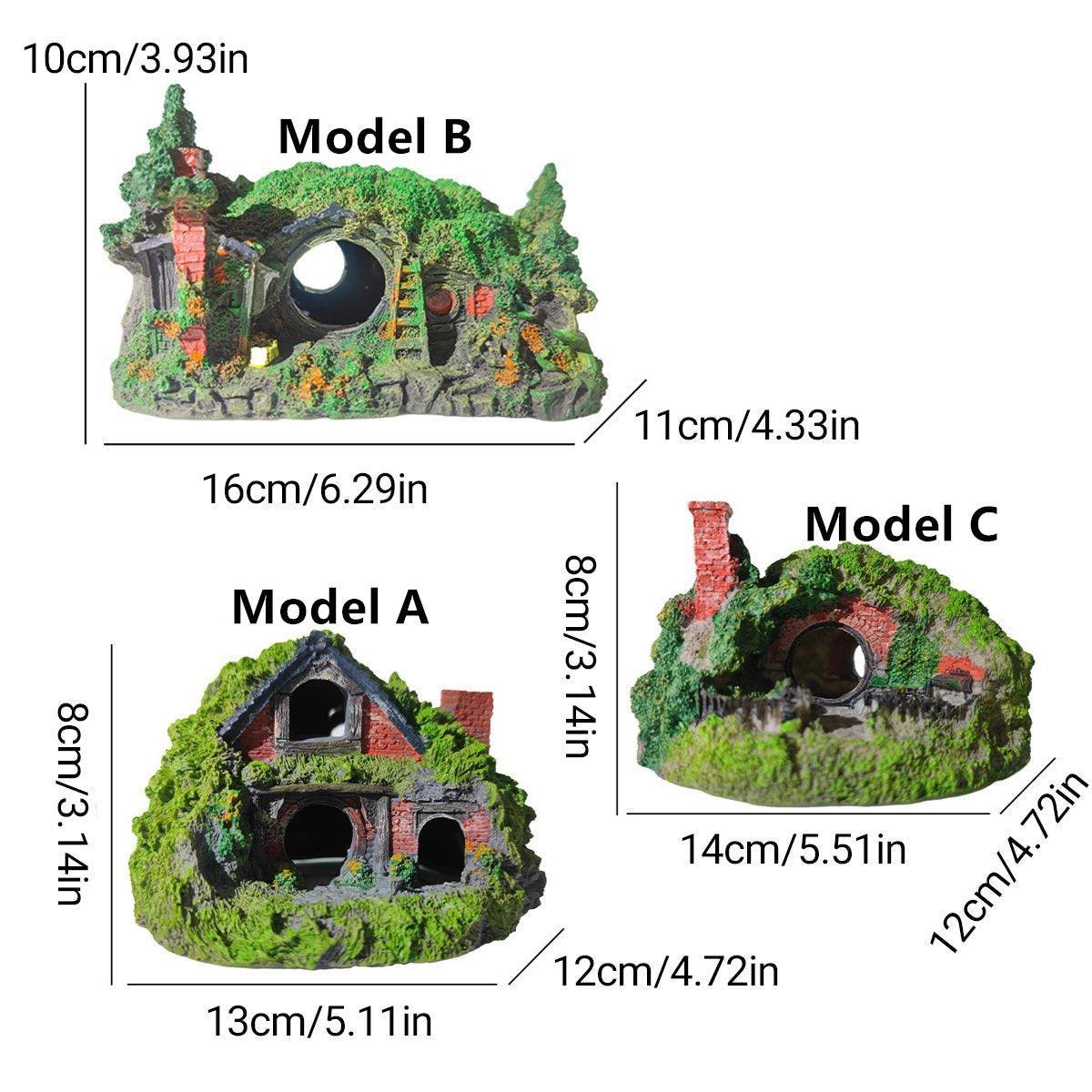 Premium Resin Grass House Aquarium Ornament Hideaway - A