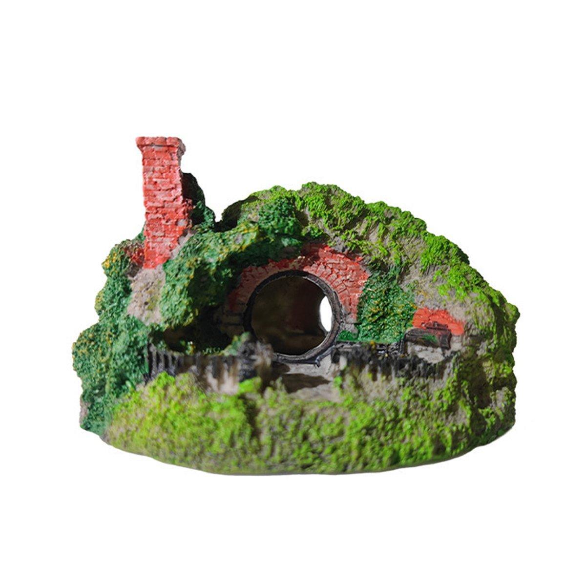Premium Resin Grass House Aquarium Ornament Hideaway - B