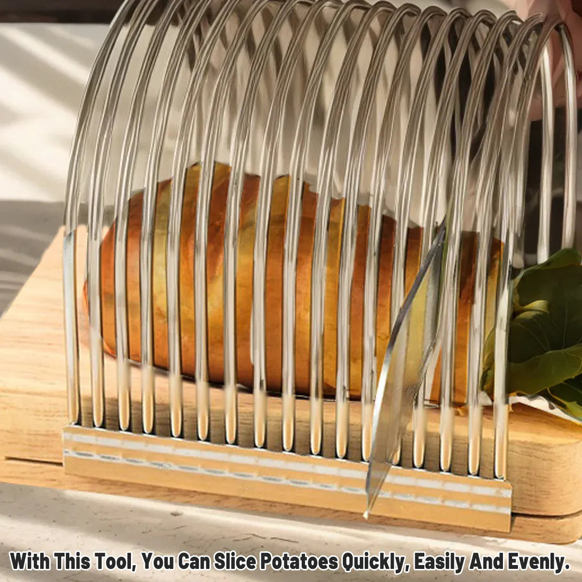 Premium Multifunction Kitchen Slicer – Stainless Steel with Oak Wood Base
