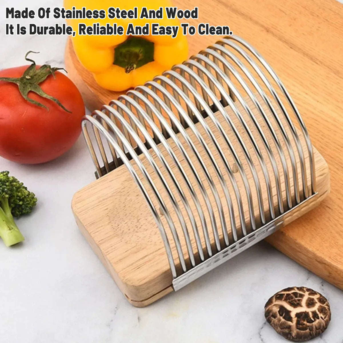 Premium Multifunction Kitchen Slicer – Stainless Steel with Oak Wood Base