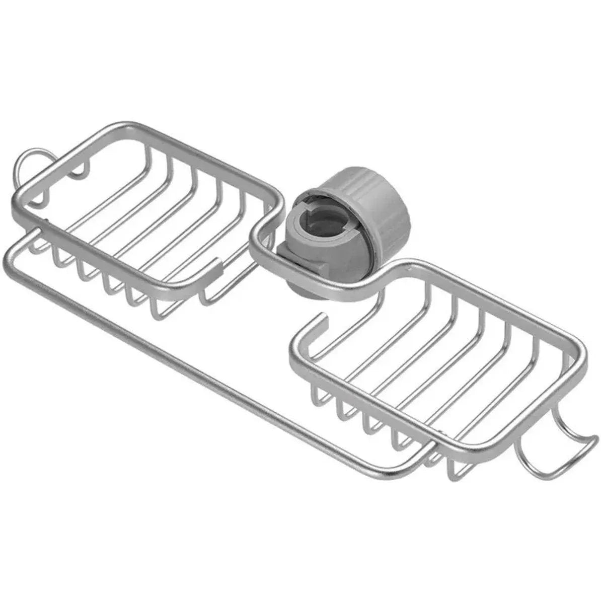 Premium Silver Aluminium Faucet Shelf Sink Draining Basket with Towel Holder