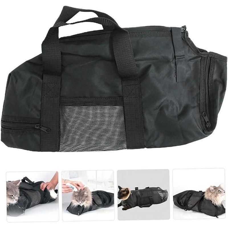 Premium Black Cat Grooming Restraint Bath Bag for Washing & Nail Trimming