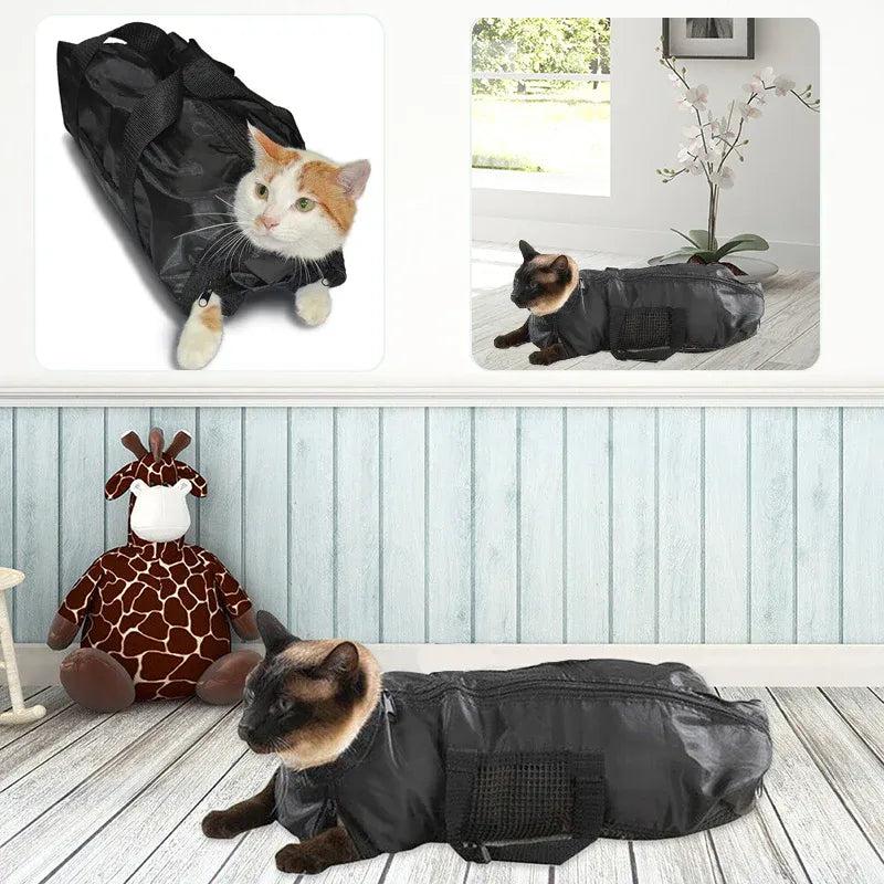 Premium Black Cat Grooming Restraint Bath Bag for Washing & Nail Trimming