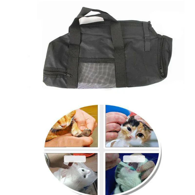 Premium Black Cat Grooming Restraint Bath Bag for Washing & Nail Trimming