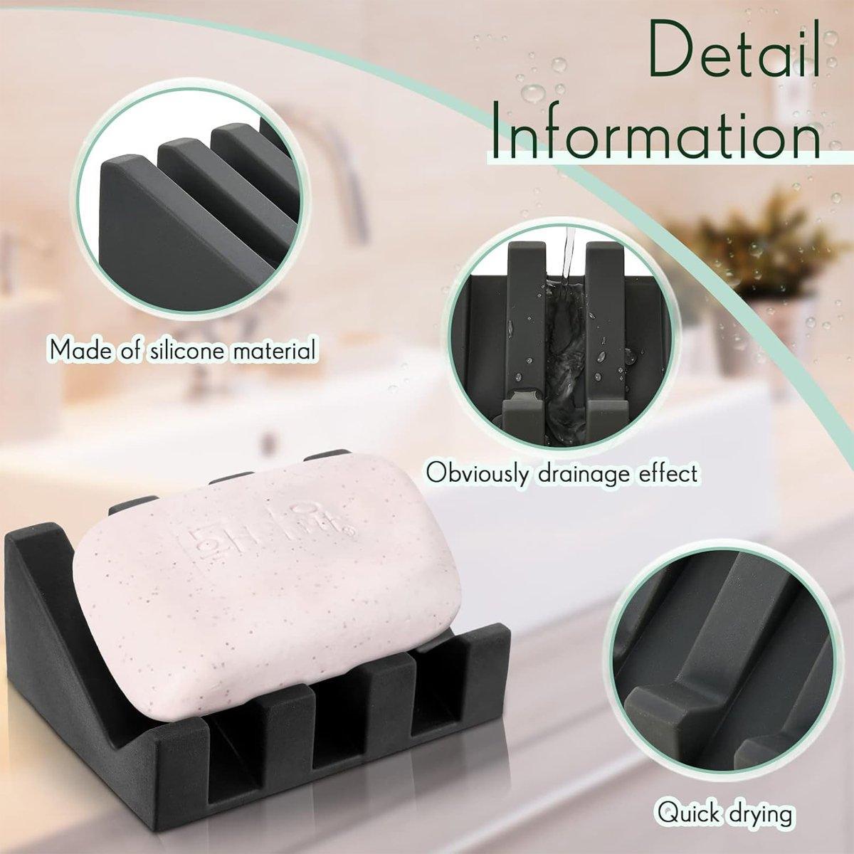 Premium 2 Pack White Silicone Soap Dish Holder Non Slip Draining Tray
