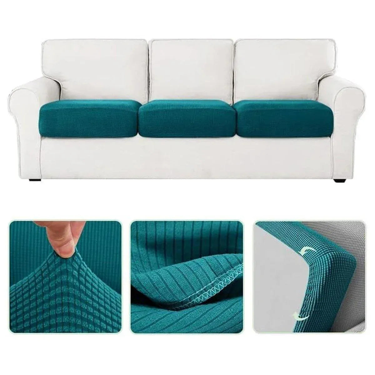 Premium Double Black Stretch Sofa Slipcover Elastic Couch Protector 4 Season