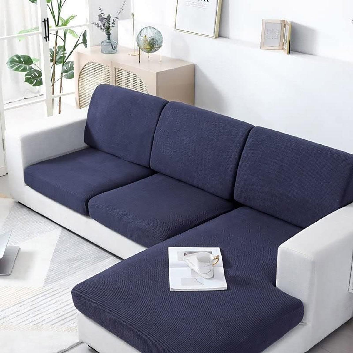Premium Double Black Stretch Sofa Slipcover Elastic Couch Protector 4 Season