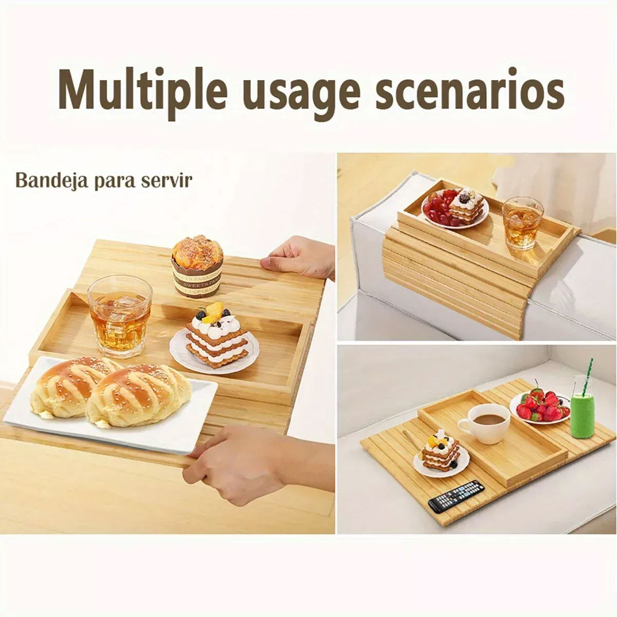 Premium Bamboo Foldable Sofa Armrest Tray Organiser 45.7x33.5cm