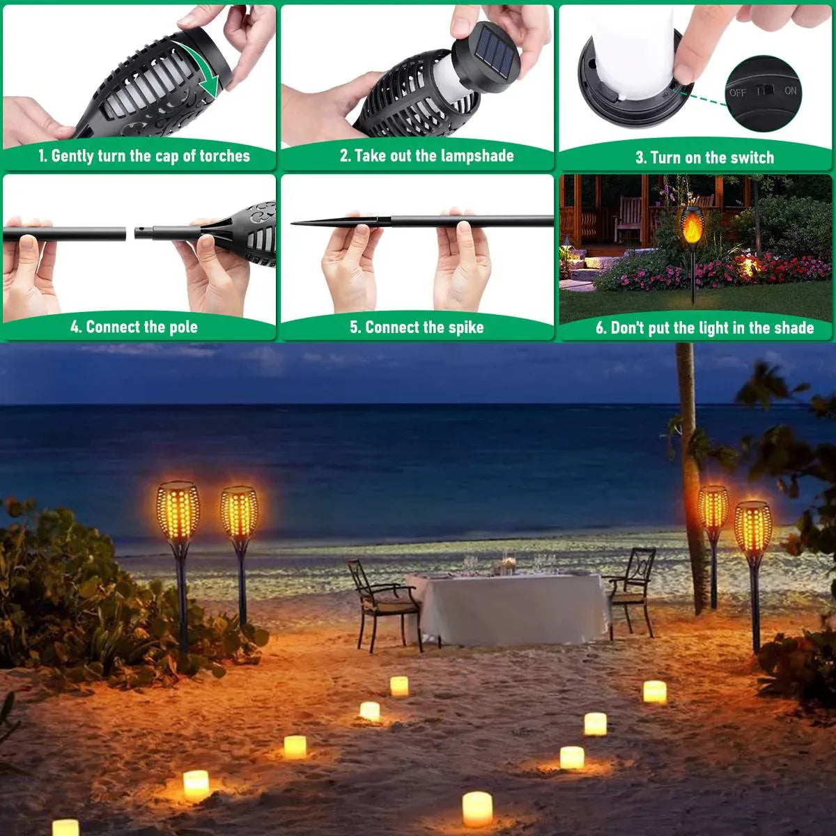Premium Solar Flickering Flame Torch Lights – 4 Pack