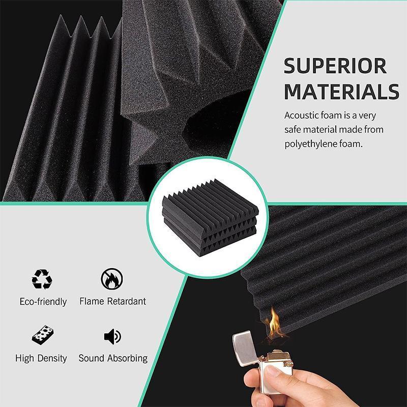 Premium 12PCS Acoustic Foam Soundproofing Panels 30x30cm Black