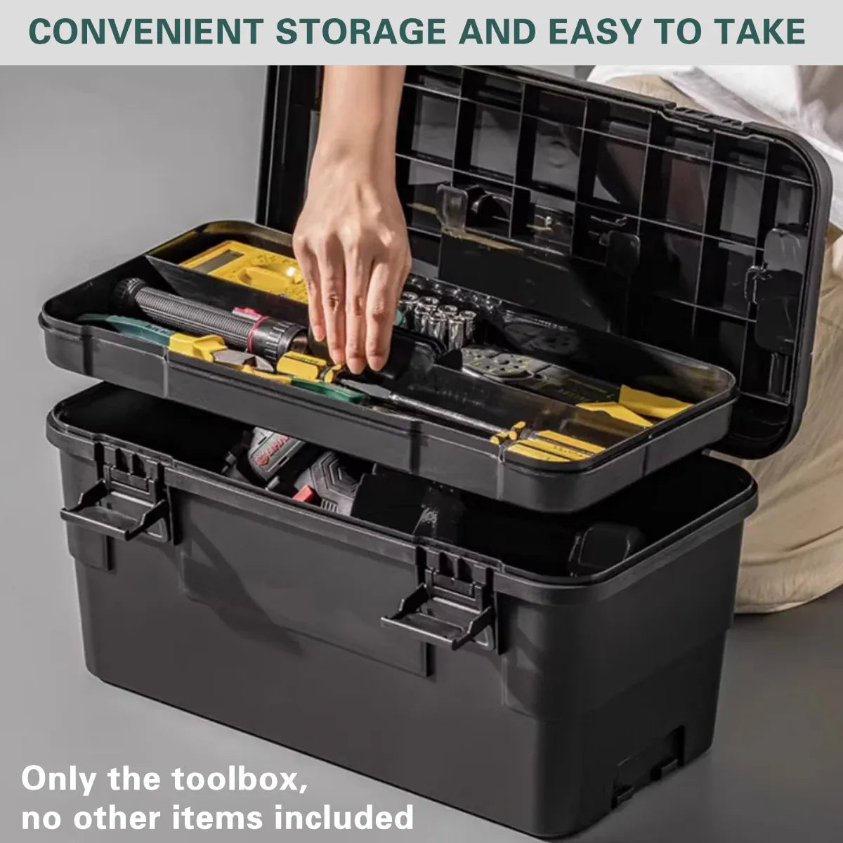 Premium Multi Function Stackable Toolbox with Dividers - Black, 4L