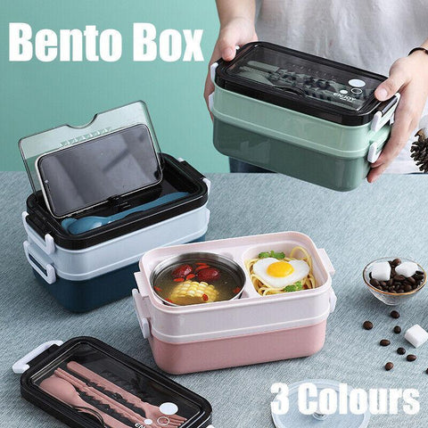 Bento Box Lunch Containers Food Microwave Stainless Portable Dinnerware Au - Pink - SuperSaverAU - view 1