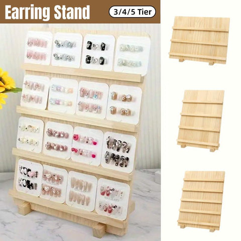 Wooden Earrings Display Rack Multi Tier Jewelry Stand Organizer Earrings Holder - 3-Tier - SuperSaverAU - view 1