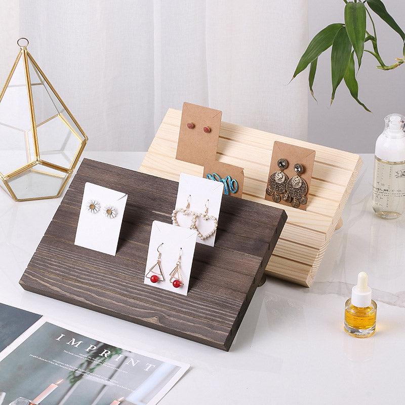 Premium Beige 3 Piece Wooden Earrings and Studs Display Rack Set