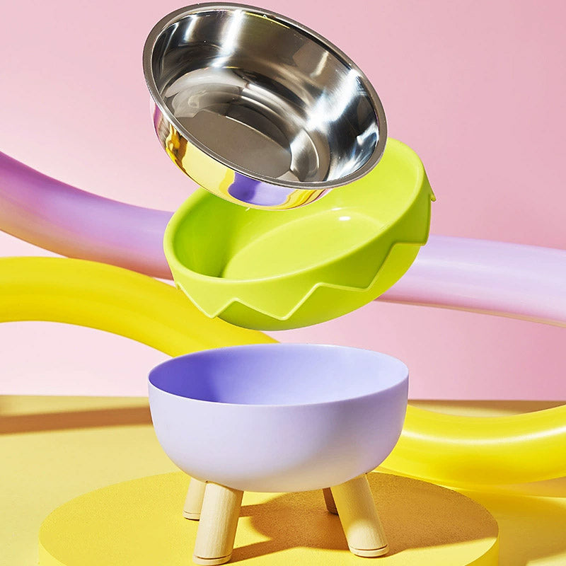 Premium Eggshell Raised Pet Bowl with Stainless Steel Insert - Green
