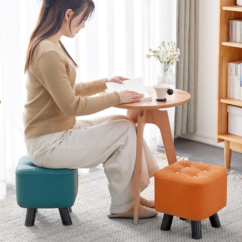Premium Green Small Shoe Changing Stool Solid Wood Leather Low Seat