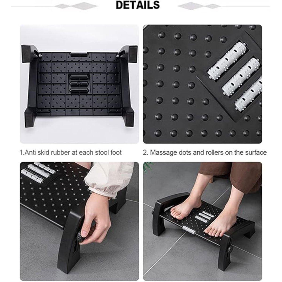 Premium Grey Adjustable Office Foot Rest Pedal Stool with Massage Rollers