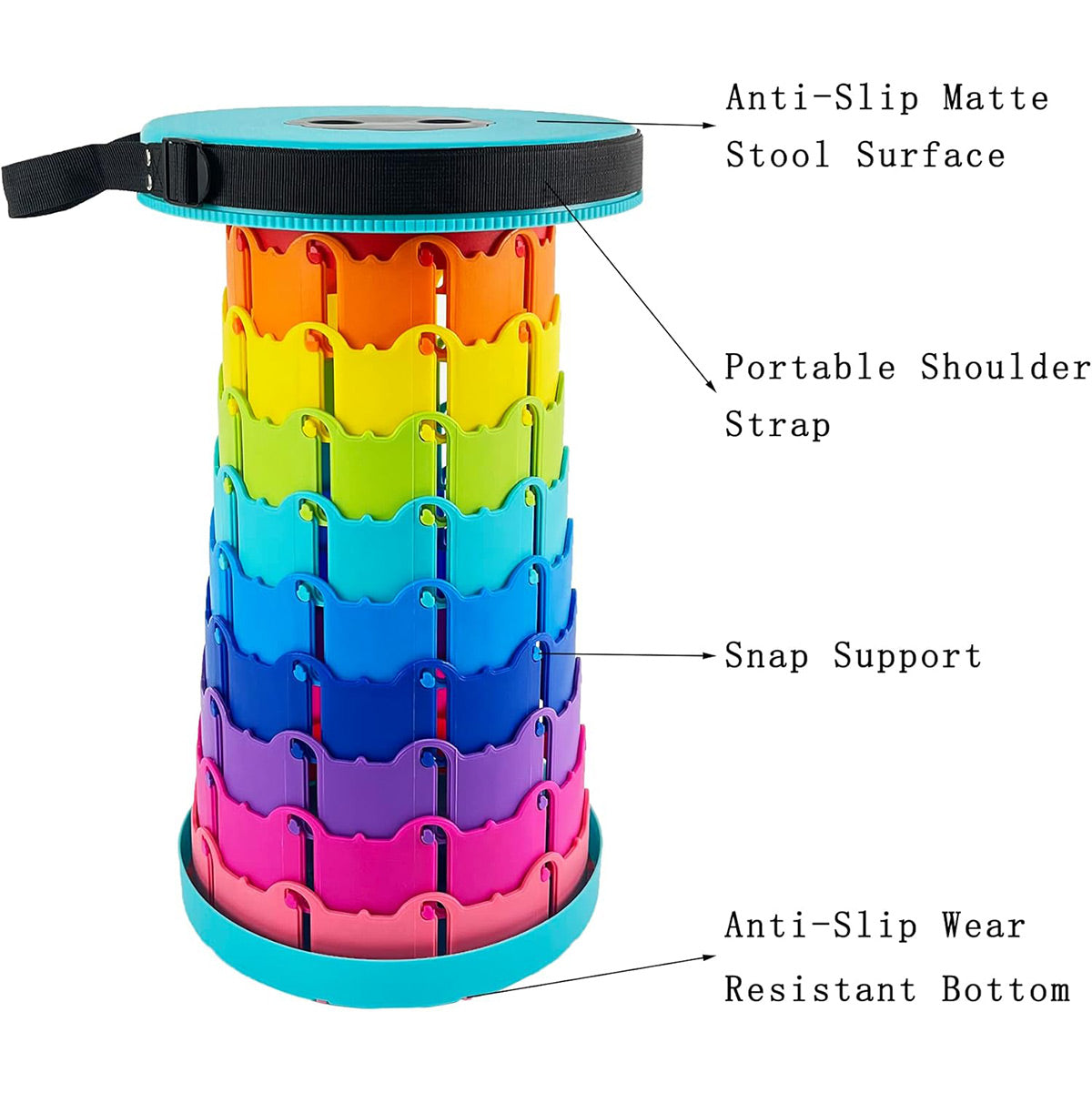 Premium Rainbow Orange Telescopic Folding Stool Adjustable Outdoor Camping Seat
