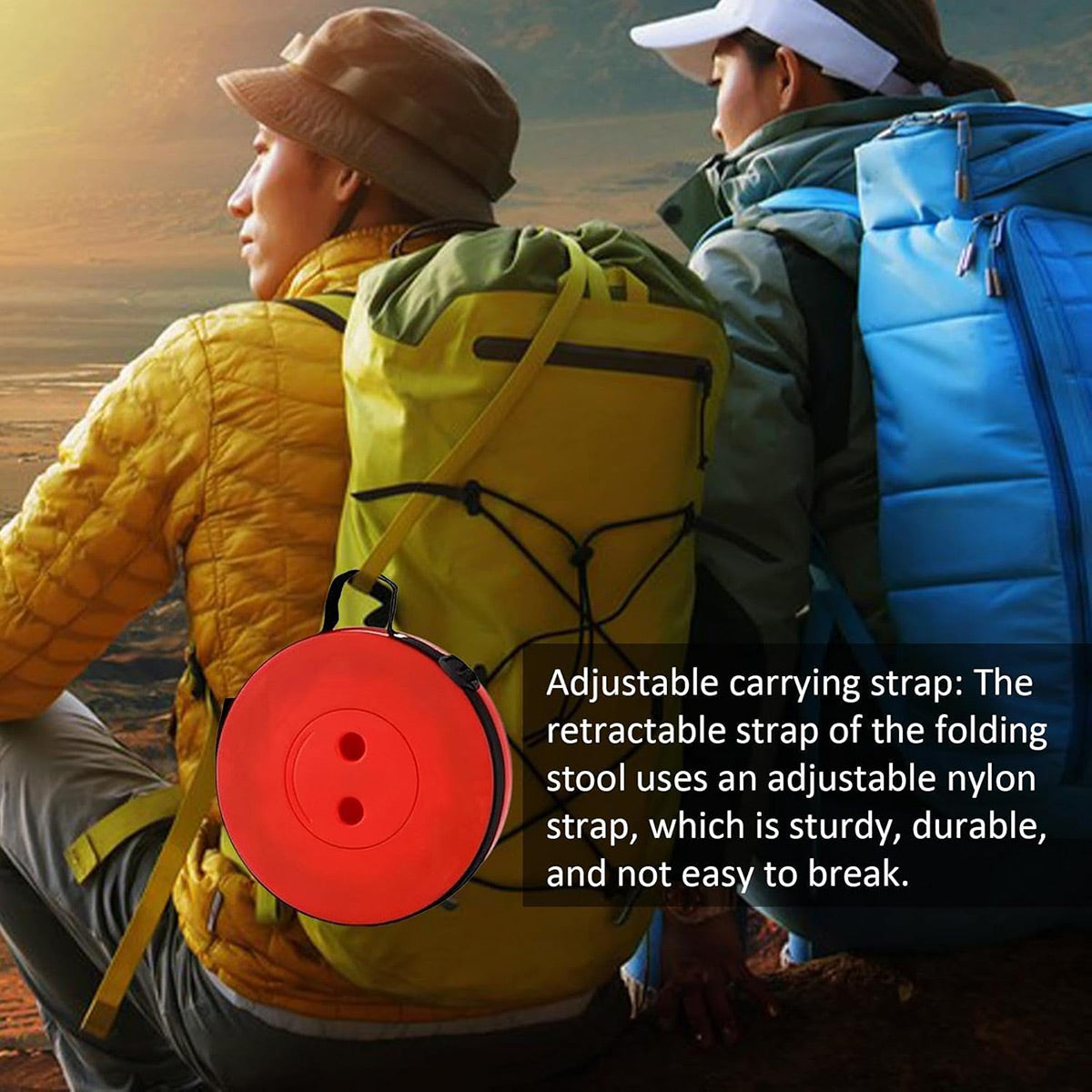 Premium Rainbow Orange Telescopic Folding Stool Adjustable Outdoor Camping Seat