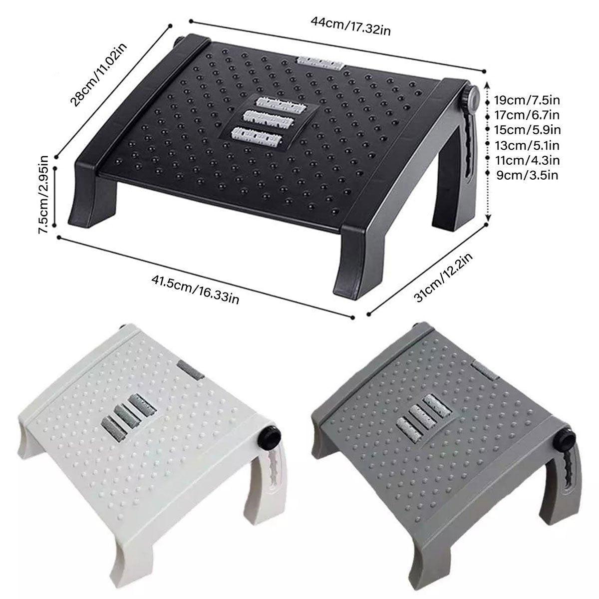 Premium White Adjustable Office Foot Rest Pedal Stool with Massage Rollers