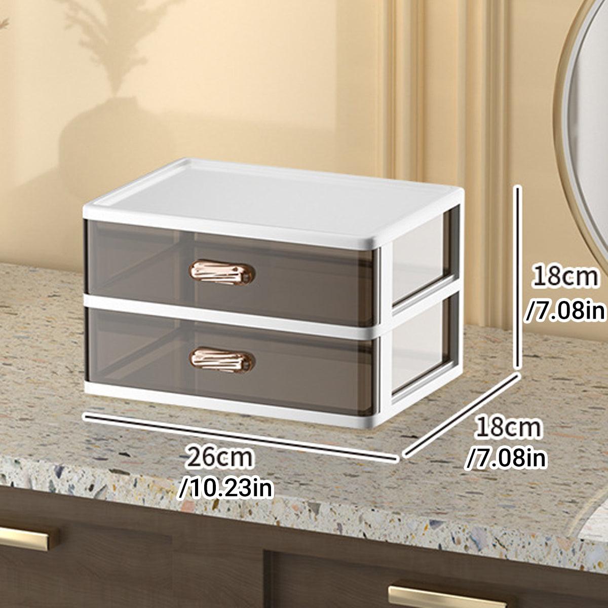 Premium 2 Tier Cosmetic Storage Organiser with Clear Drawers & Gold Handles