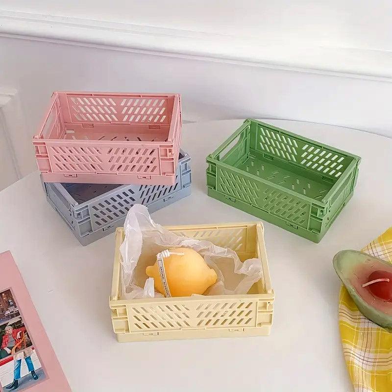 Premium 4 Pack Collapsible Plastic Desktop Storage Baskets Organiser