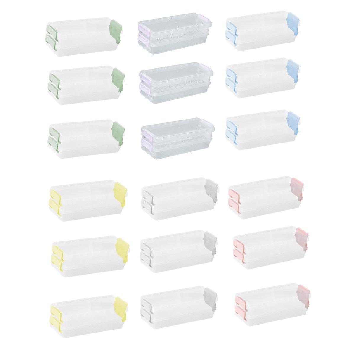 Premium 3pcs Clear 2-Layer Plastic Desktop Storage Boxes Green Latch 20.5cm