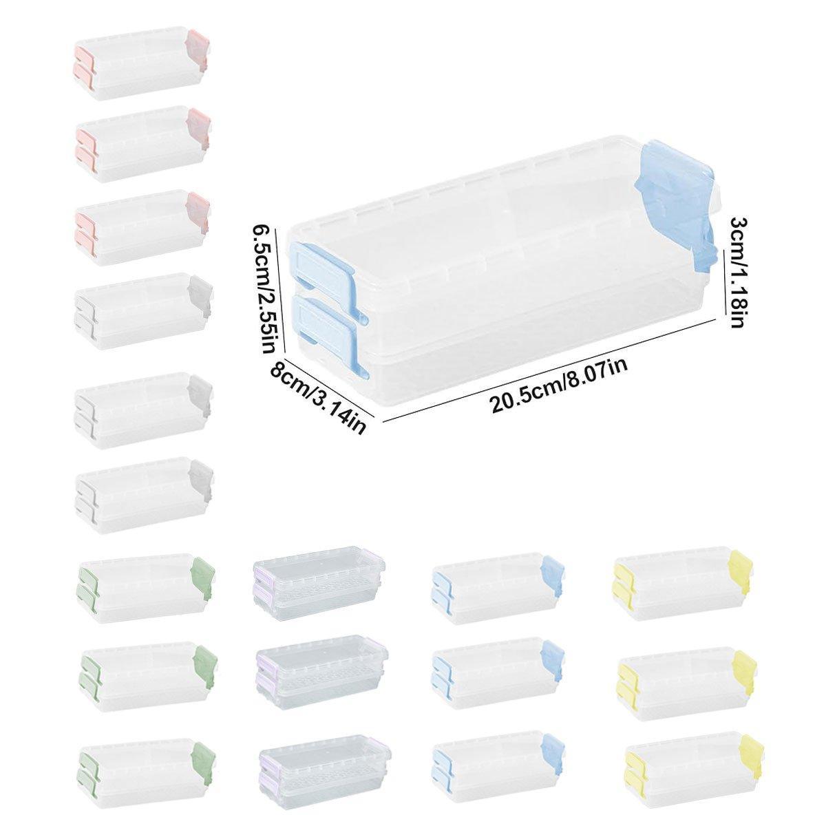 Premium 3pcs Clear 2-Layer Plastic Desktop Storage Boxes Green Latch 20.5cm