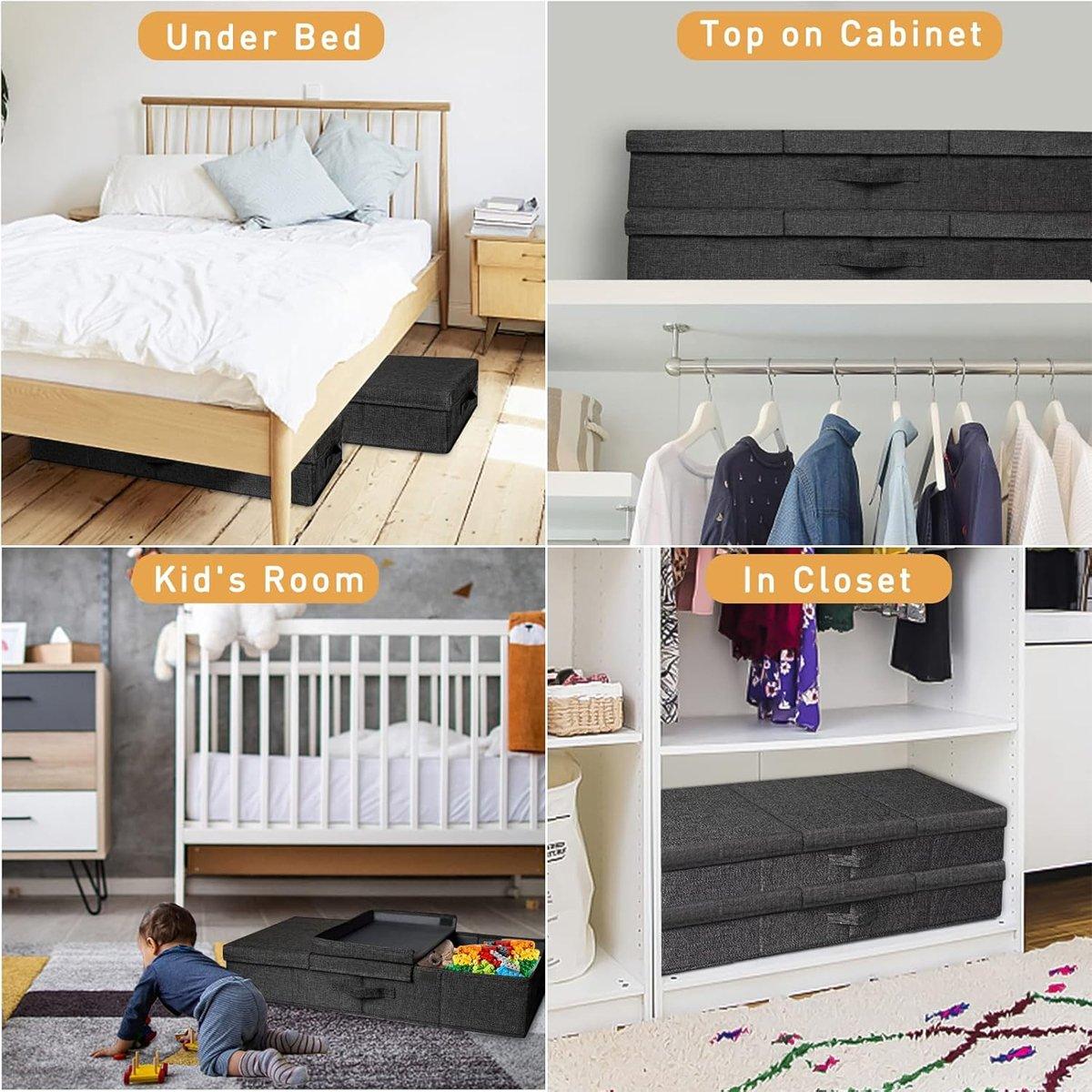 Black Foldable Storage Boxes 31.88 x 16.14 x 5.9 inches, 2PCS with Lid - SuperSaverAU - view 4