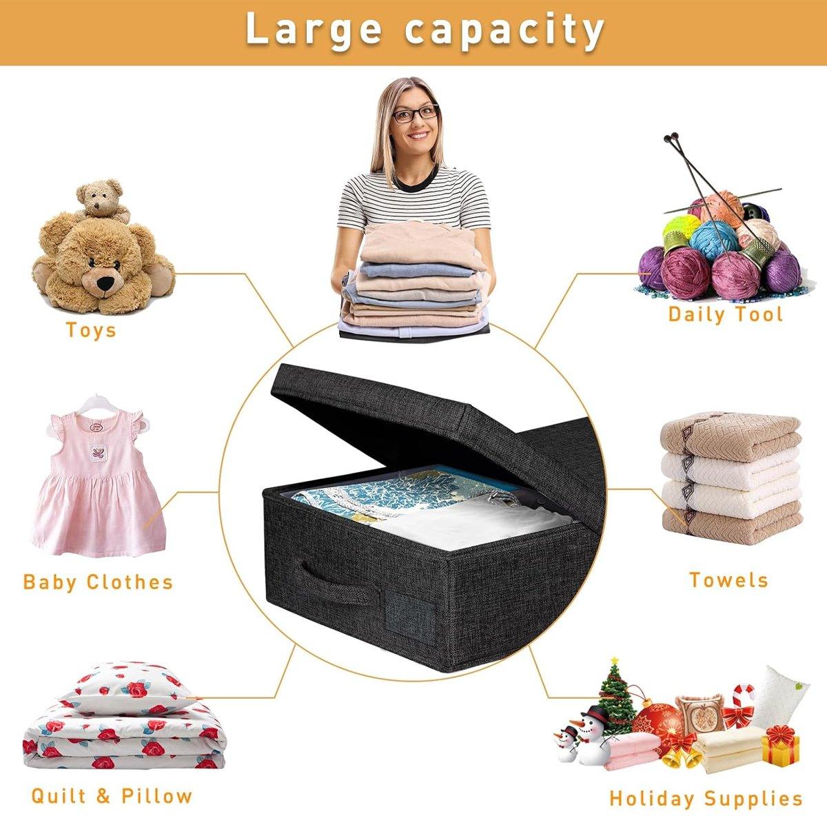 Black Foldable Storage Boxes 31.88 x 16.14 x 5.9 inches, 2PCS with Lid - SuperSaverAU - view 5