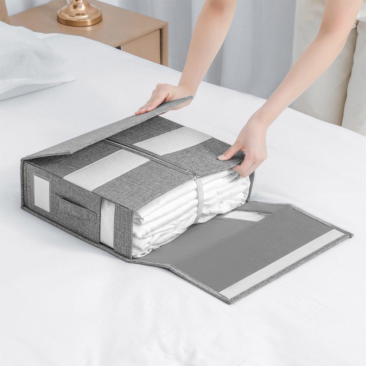 Fabric Storage Box Set Bedding Organizer Closet Blanket Quilt Storage Containers - Black - SuperSaverAU - view 5