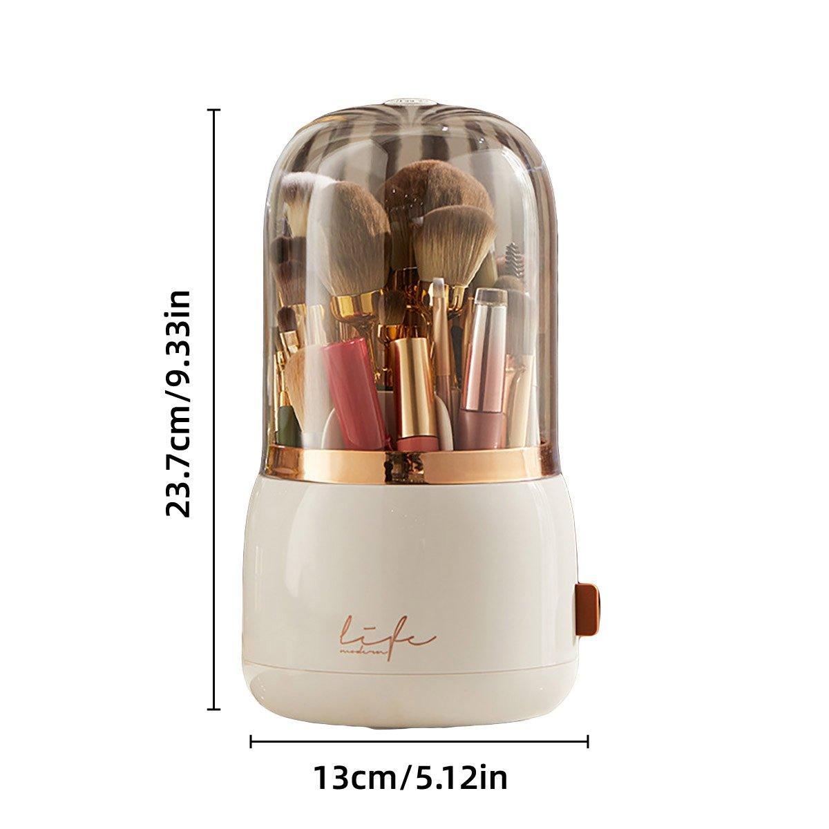 Premium White 360° Dustproof Rotating Cosmetic Brush Storage Box with Clear Lid