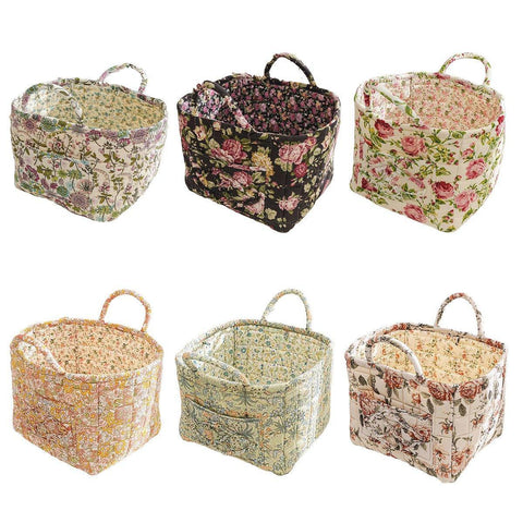 Portable Fabric Storage Basket Korean Pastoral Style Organizer for Home Sundries - Floral4 - SuperSaverAU - view 1