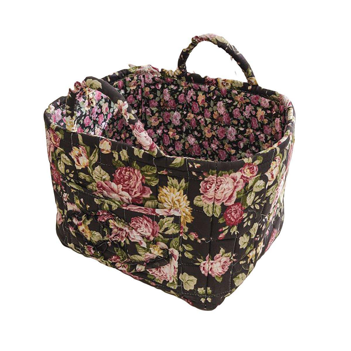 Portable Fabric Storage Basket Korean Pastoral Style Organizer for Home Sundries - Floral6 - SuperSaverAU - view 5