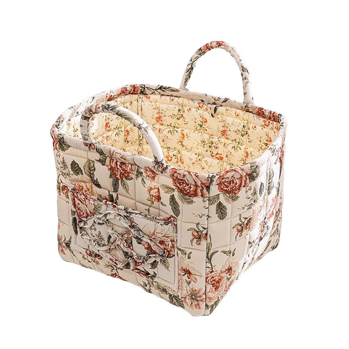 Portable Fabric Storage Basket Korean Pastoral Style Organizer for Home Sundries - Floral6 - SuperSaverAU - view 9