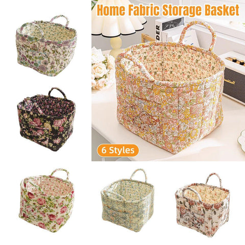 Portable Fabric Storage Basket Korean Pastoral Style Organizer for Home Sundries - Floral5 - SuperSaverAU - view 1
