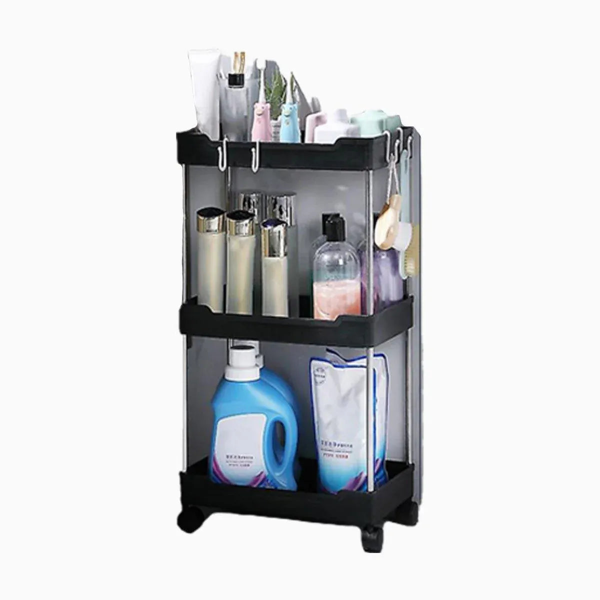 Premium 3 Tier Black Rolling Storage Cart Kitchen Bathroom Organiser with Wheels
