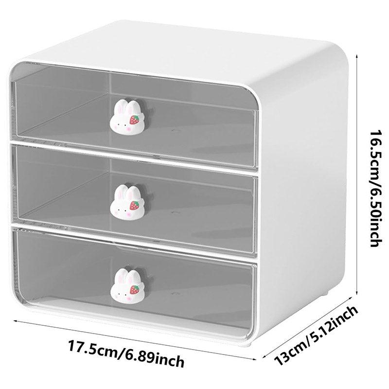 3-Tier Desktop Organiser Drawer Shelf, 17.5x13x16.5cm, White with Rabbit Handles - SuperSaverAU - view 1
