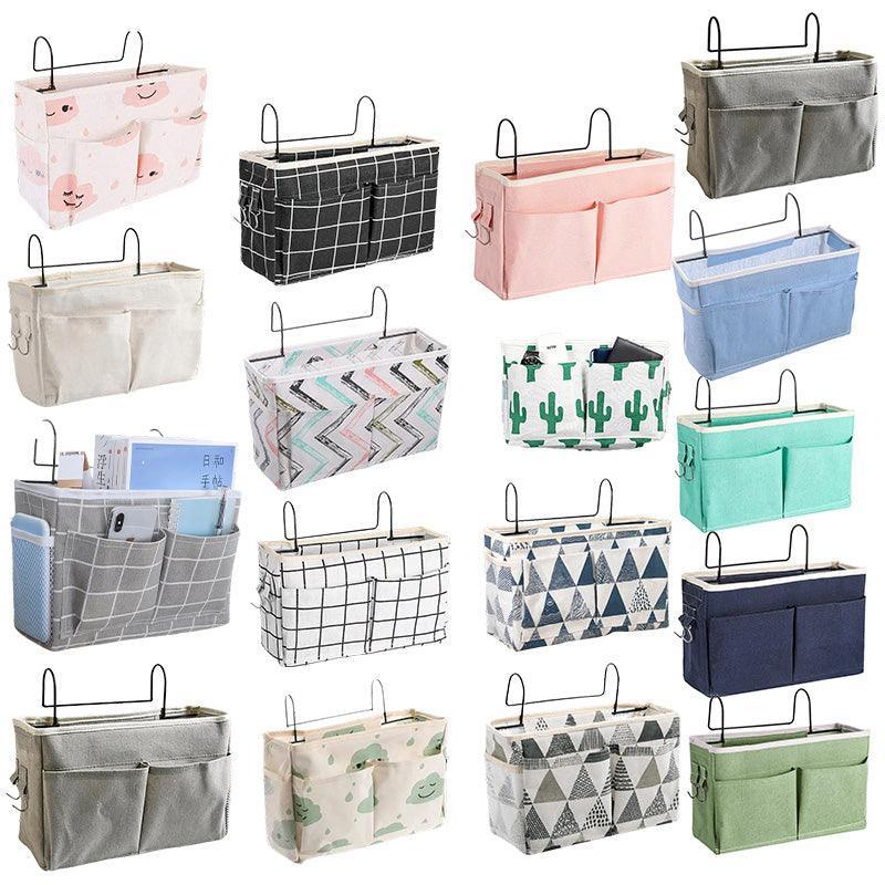 Premium Hanging Canvas Bedside Storage Caddy - Light Green, 30 x 26 x 11cm