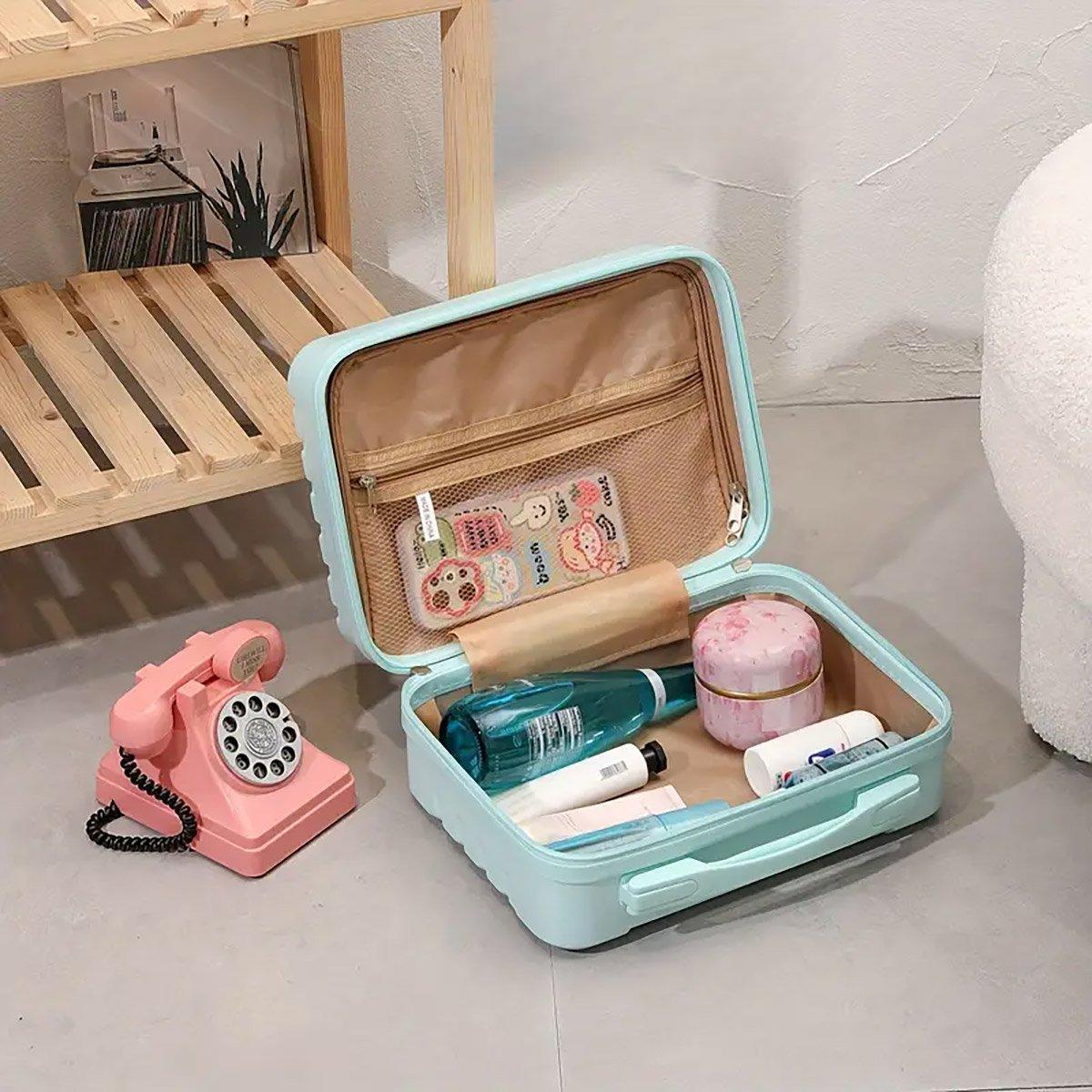 Portable 14-Inch Mini Suitcase - Pink Travel Storage Box for Cosmetics & Essentials - SuperSaverAU - view 2