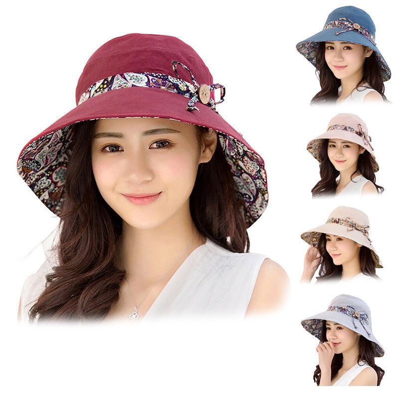 Premium Grey Women's Foldable Wide Brim Sun Hat with Bow