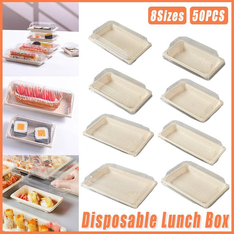 50pcs Eco-Friendly Sushi Box Rectangular Biodegradable Lunch Packaging Plate - 16.4 cm x 11.4 cm x 4.5 cm - SuperSaverAU - view 1