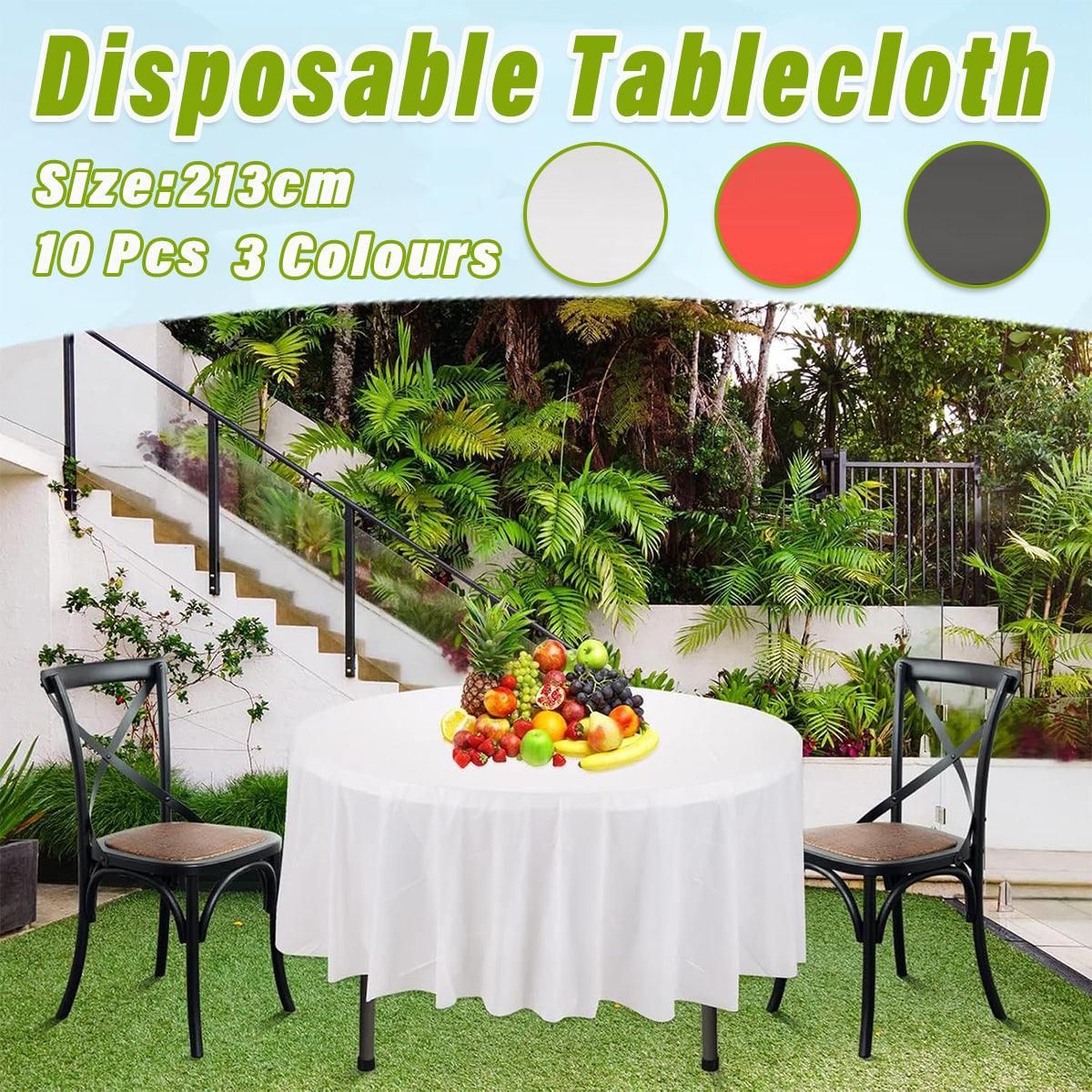 Premium Round PEVA Tablecloths – White 213cm, 10 Pack