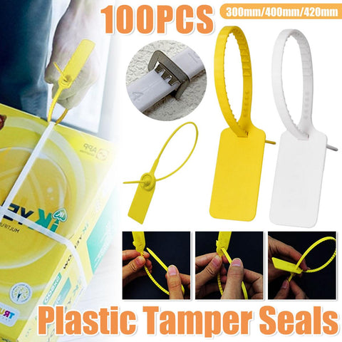 100pcs Plastic Seal Security Tags Plastic Label Tabs Ties for Luggage Bags - Yellow-420mm - SuperSaverAU - view 1